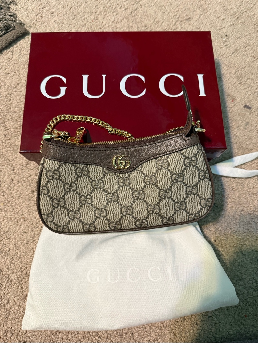 Gucci GG Canvas Mini Shoulder Bag - Beige/Brown with Gold Hardware